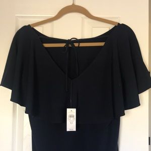 Gorgeous Navy Flutter Sleeve Blouse with Low Back